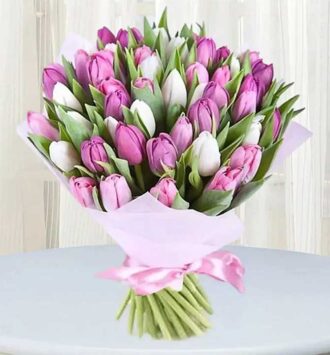 Pink White Purple Tulips Bouquet